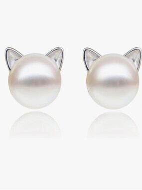 Pearl Cat Ear Studs - White